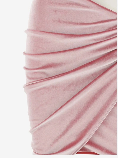 Shop Alexandre Vauthier Ruched Velvet Skirt In Pink