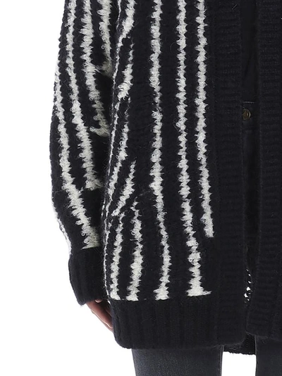 Shop Saint Laurent Hooded Striped Cardigan In Multi