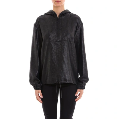 Shop Saint Laurent Glitter Effect Half Zip Hoodie In Black