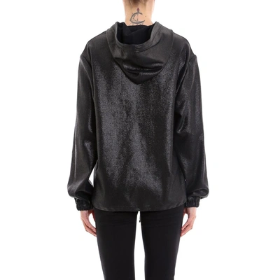Shop Saint Laurent Glitter Effect Half Zip Hoodie In Black