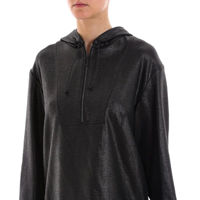 Shop Saint Laurent Glitter Effect Half Zip Hoodie In Black