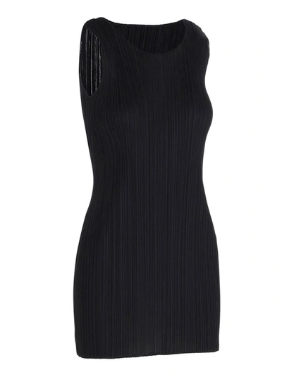 Shop Issey Miyake Pleats Please By  Pleated Crewneck Mini Dress In Black