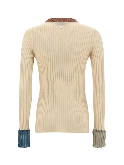 Shop Lanvin Contrasting Cuffs Ribbed Sweater In Beige