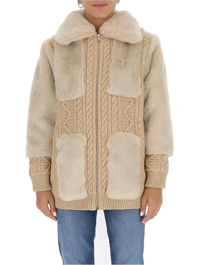 Shop Stella Mccartney Fur Free Fur Knit Jacket In Beige