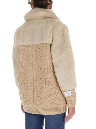 Shop Stella Mccartney Fur Free Fur Knit Jacket In Beige