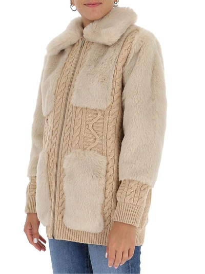 Shop Stella Mccartney Fur Free Fur Knit Jacket In Beige