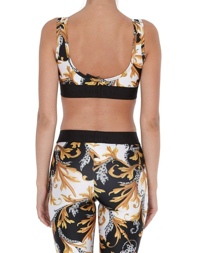 Shop Versace Baroque Print Sports Bra In Multi