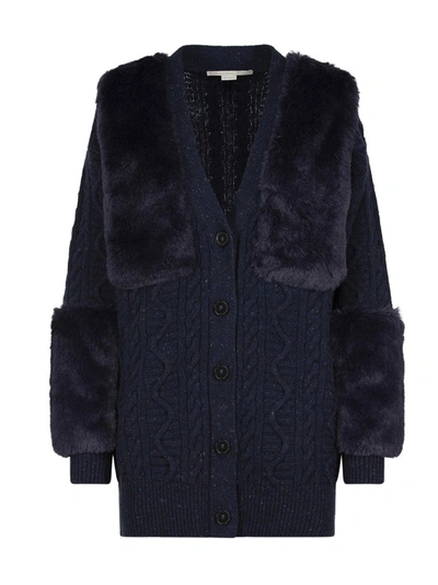 Shop Stella Mccartney Fur Panelled Cardigan In Navy