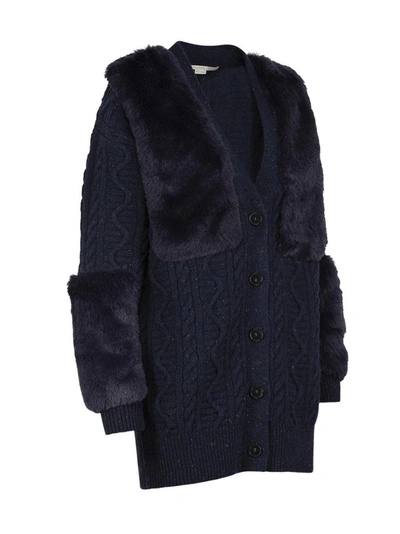 Shop Stella Mccartney Fur Panelled Cardigan In Navy