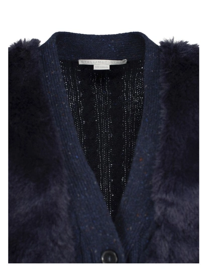 Shop Stella Mccartney Fur Panelled Cardigan In Navy