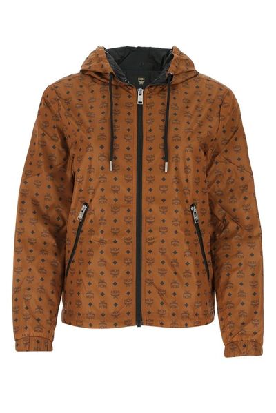 Shop Mcm Printed Zipped Jacket In Brown