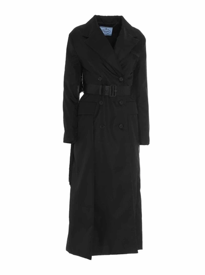 Shop Prada Fringed Belted Trench Coat In Black