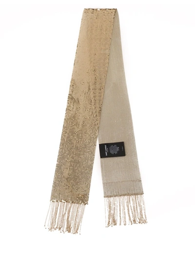 Shop Saint Laurent Fringed Mesh Scarf In Gold