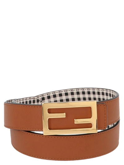 Shop Fendi Ff Reversible Buckle Belt In Brown