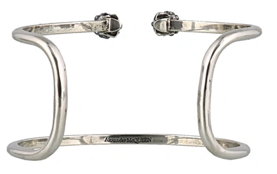 Shop Alexander Mcqueen Skull Cuff Bracelet In Silver