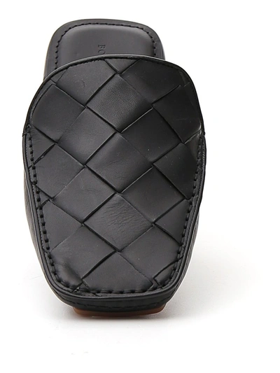 Shop Bottega Veneta Square Toe Slippers In Black
