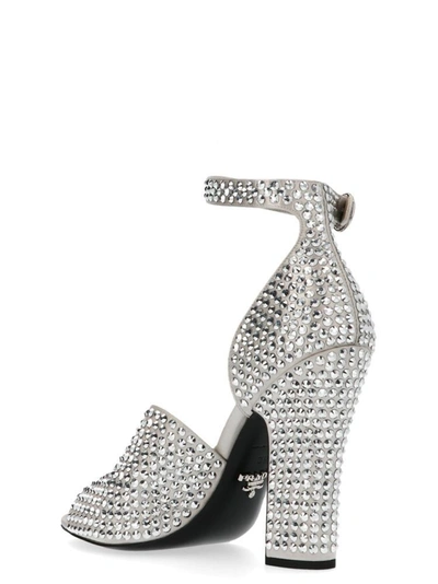 Shop Prada Embellished Ankle Strap Heel Sandals In Silver