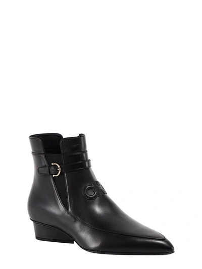 Shop Ferragamo Salvatore  Gancini Low Heeled Boots In Black