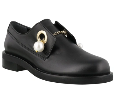 Shop Coliac Vally Pearl Chain Loafers In Black