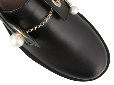 Shop Coliac Vally Pearl Chain Loafers In Black