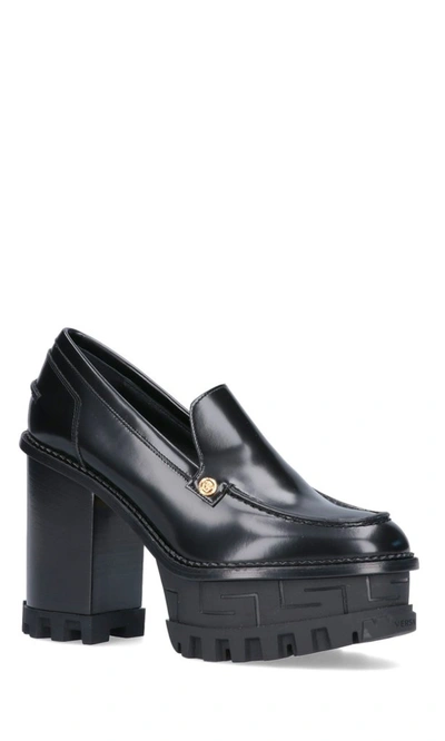 Shop Versace Block Heel Platform Pumps In Black