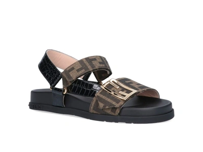 Shop Fendi Logo Strap Sandals In Black