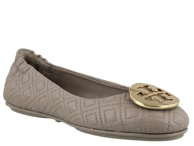 Tory Burch Minnie Quilted Leather Ballet Flats In Dust Storm / Gold |  ModeSens