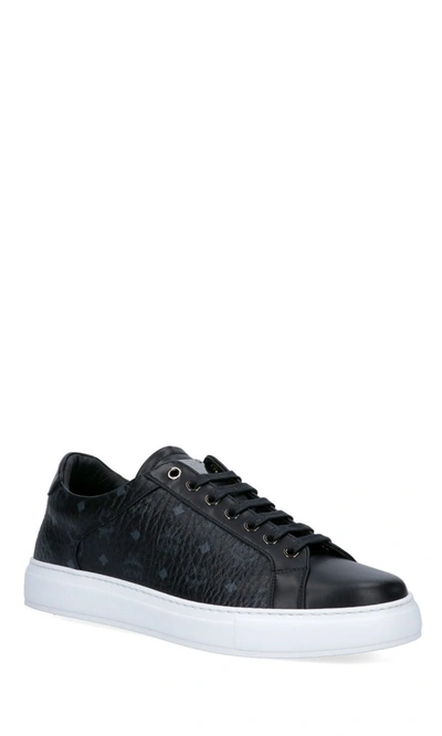 Shop Mcm Monogram Print Sneakers In Black