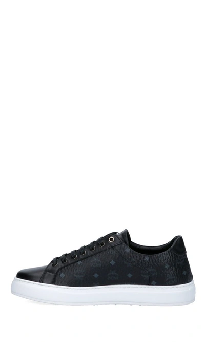 Shop Mcm Monogram Print Sneakers In Black
