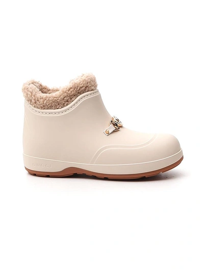 Shop Gucci Horsebit Ankle Boots In White