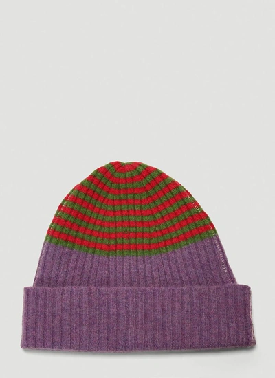 Shop Gucci Striped Beanie Hat In Purple