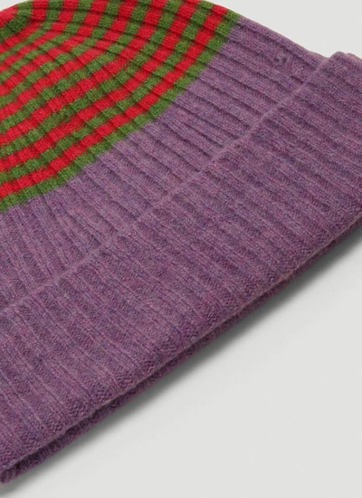 Shop Gucci Striped Beanie Hat In Purple