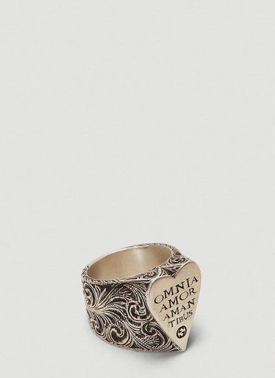 Shop Gucci Engraved Heart Ring In Silver
