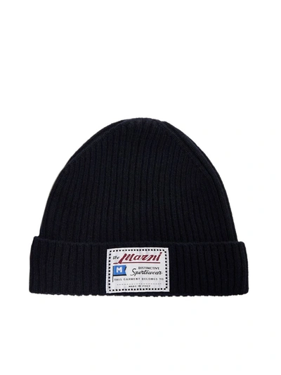 Shop Marni Logo Patch Knit Beanie In Navy