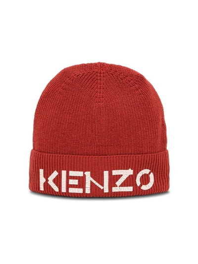 Shop Kenzo Logo Print Beanie In Red