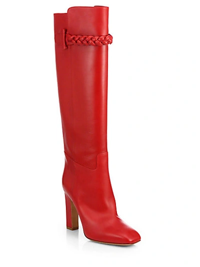 Shop Valentino Leather Knee-high Boots In Red