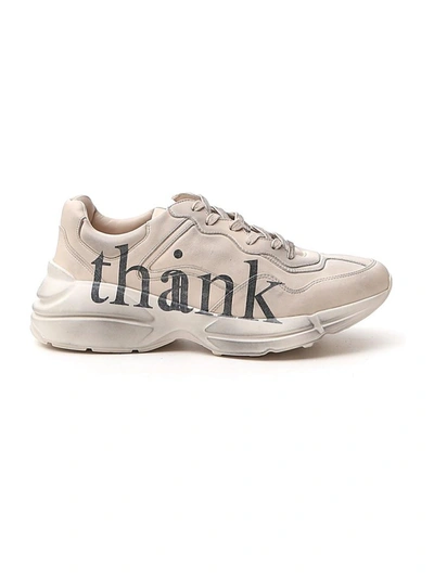 Shop Gucci Think/thank Print Rhyton Sneakers In White