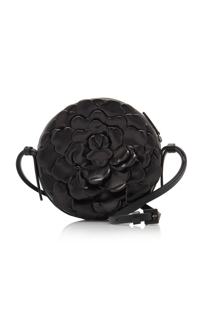 Shop Valentino Garavani Atelier Small Rose Round Flower Patent Leather Shoulder Bag In Black