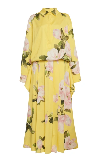 Shop Valentino Women's Floral-printed Silk Dress In Yellow