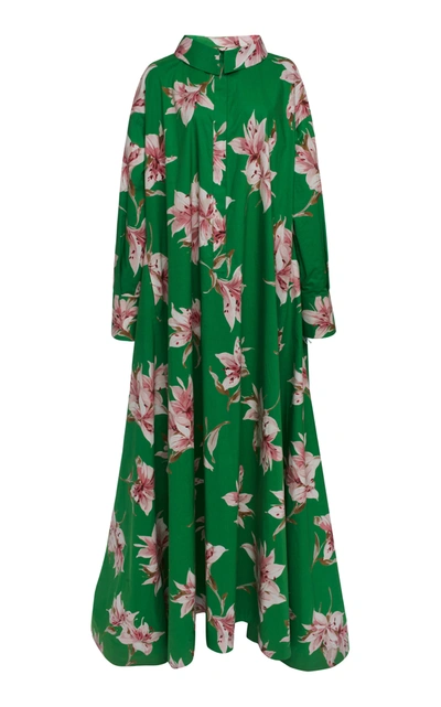 Shop Valentino Women's Floral Cotton-poplin Gown In Green