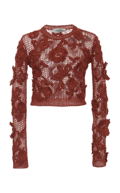 Shop Valentino Women's Floral-embroidered Open-knit Sweater In Orange