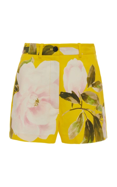Shop Valentino Women's Floral Cotton-silk Shorts In Yellow