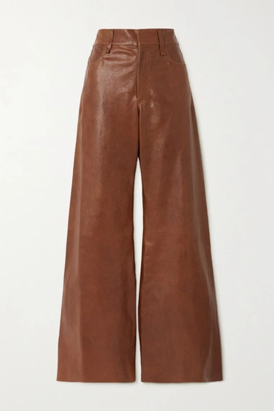 Shop Chloé Leather Flared Pants In Brown