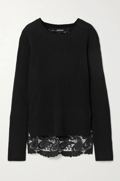 Shop Ann Demeulemeester Ribbed Wool And Corded Lace Sweater In Black