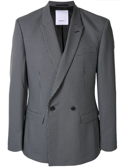 Ports V Pied-de-poule Double-breasted Blazer In Grey