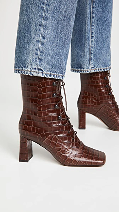 Claude Croco Lace Up Booties