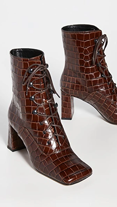 Shop By Far Claude Croco Lace Up Booties In Nutella