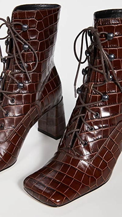 Shop By Far Claude Croco Lace Up Booties In Nutella