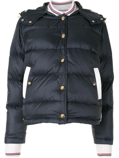 Shop Thom Browne Hooded Puffer Jacket In Black