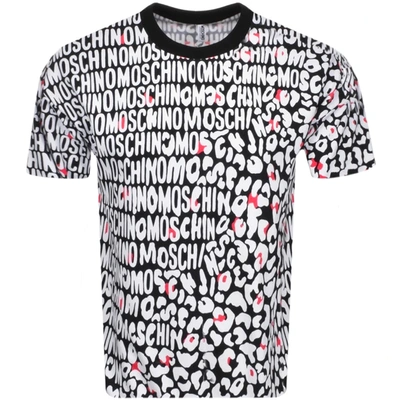 Shop Moschino Leopard Print Logo T Shirt Black